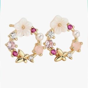 NWT Ramla Jewelry Flower Earrings Elegant Floral Rose Gold and Pink $38